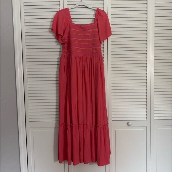 Lane Bryant Pink Smocked Tiered Maxi Dress Sz 14/16 - Picture 4 of 4